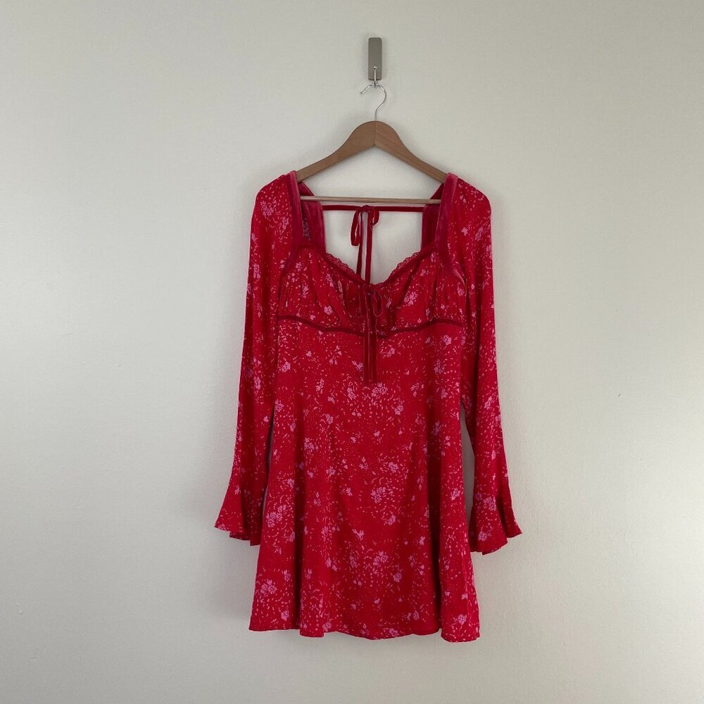 Free People Tess Milkmaid Mini Dress in Red Pop Combo Size Medium